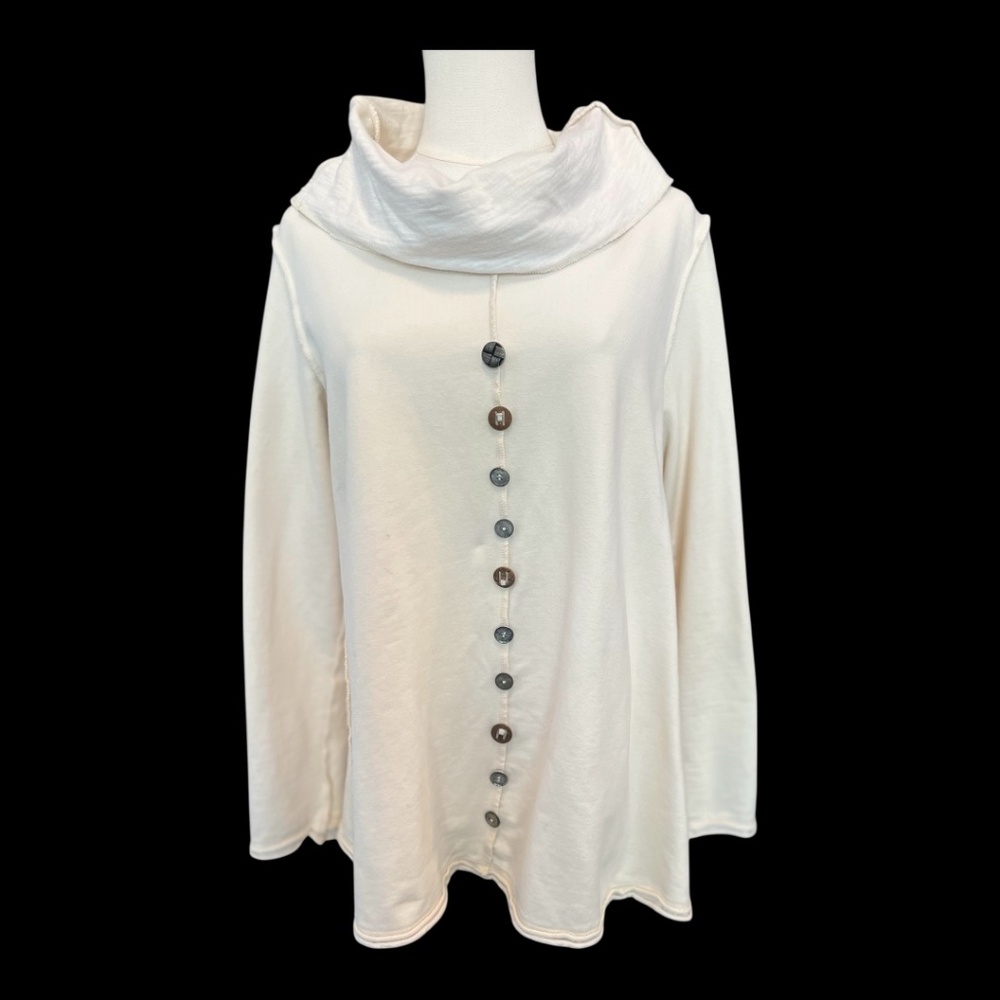 🤍 EUC NEON BUDDHA Cream Cowl Neck Sweatshirt w/ Buttons | Women’s Sz S